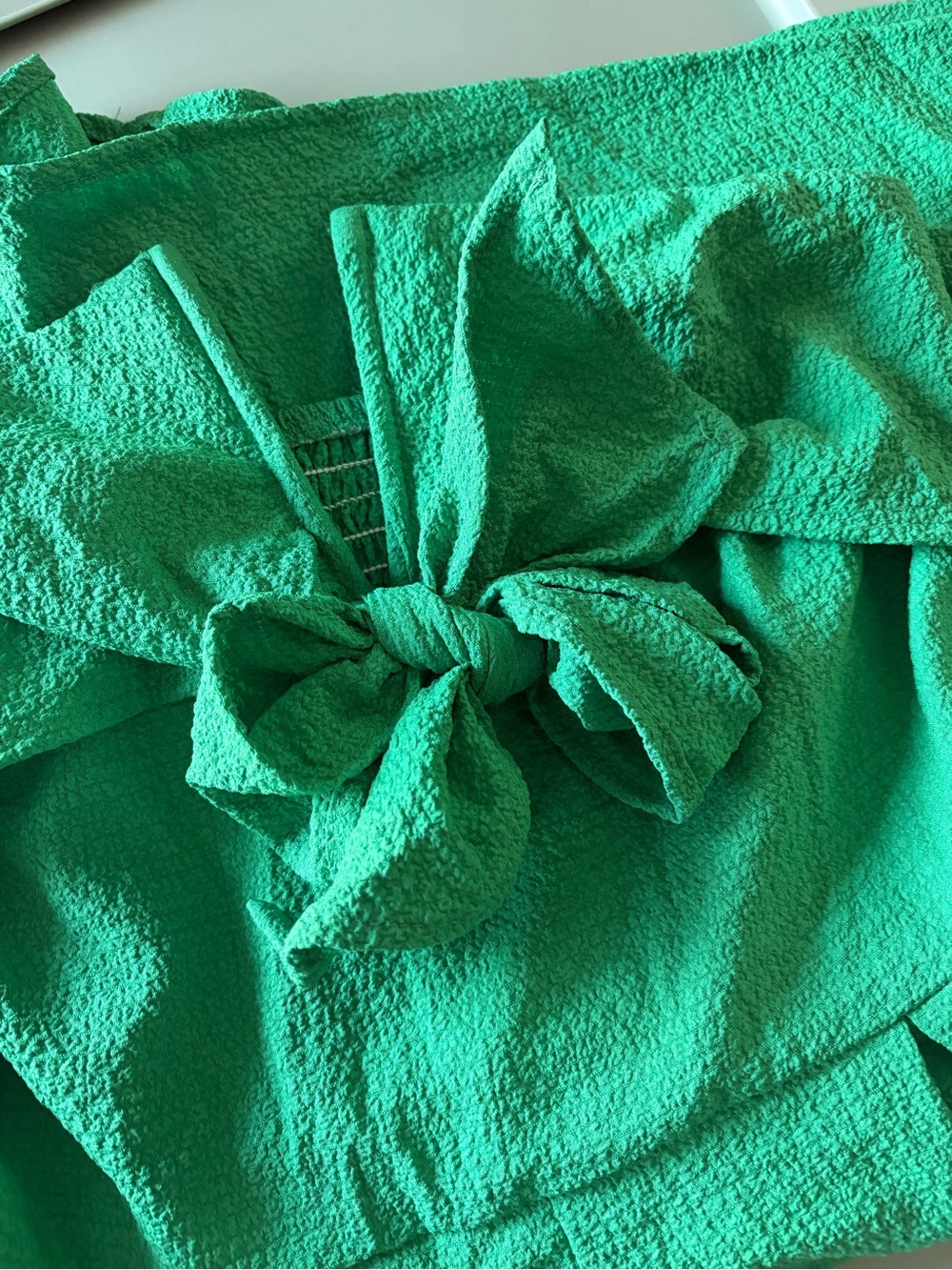 SHEIN Green Textured Bow-Front Jumpsuit